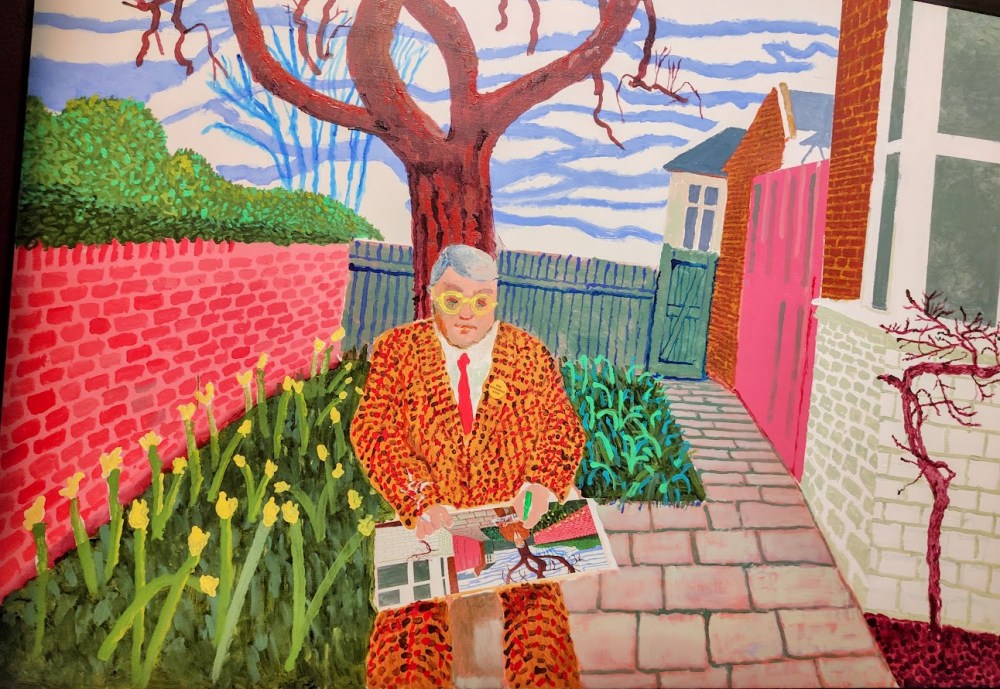 David Hockney. Play within a Play within a Play and Me with a Cigarette, 2024-2025. Acrylique et collage sur toile (121,9 x 182,9 cm). 

